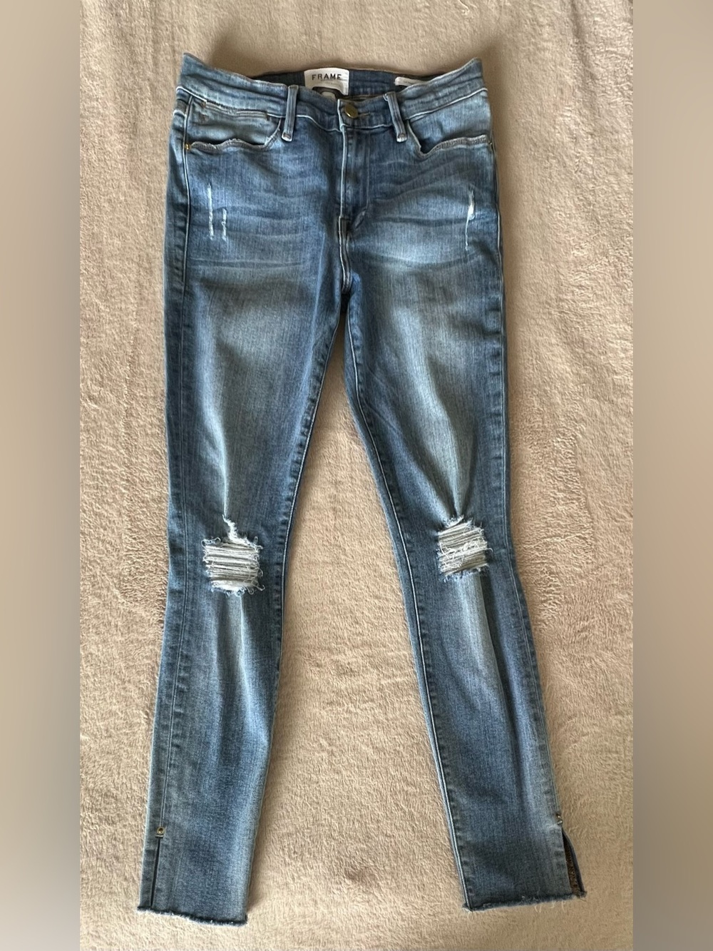 Frame Le High Skinny Denim Light Blue Distressed Jeans